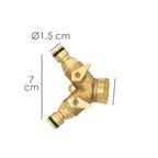 Adaptador de mangueira em latão com 2 saídas para torneira de 3/4".