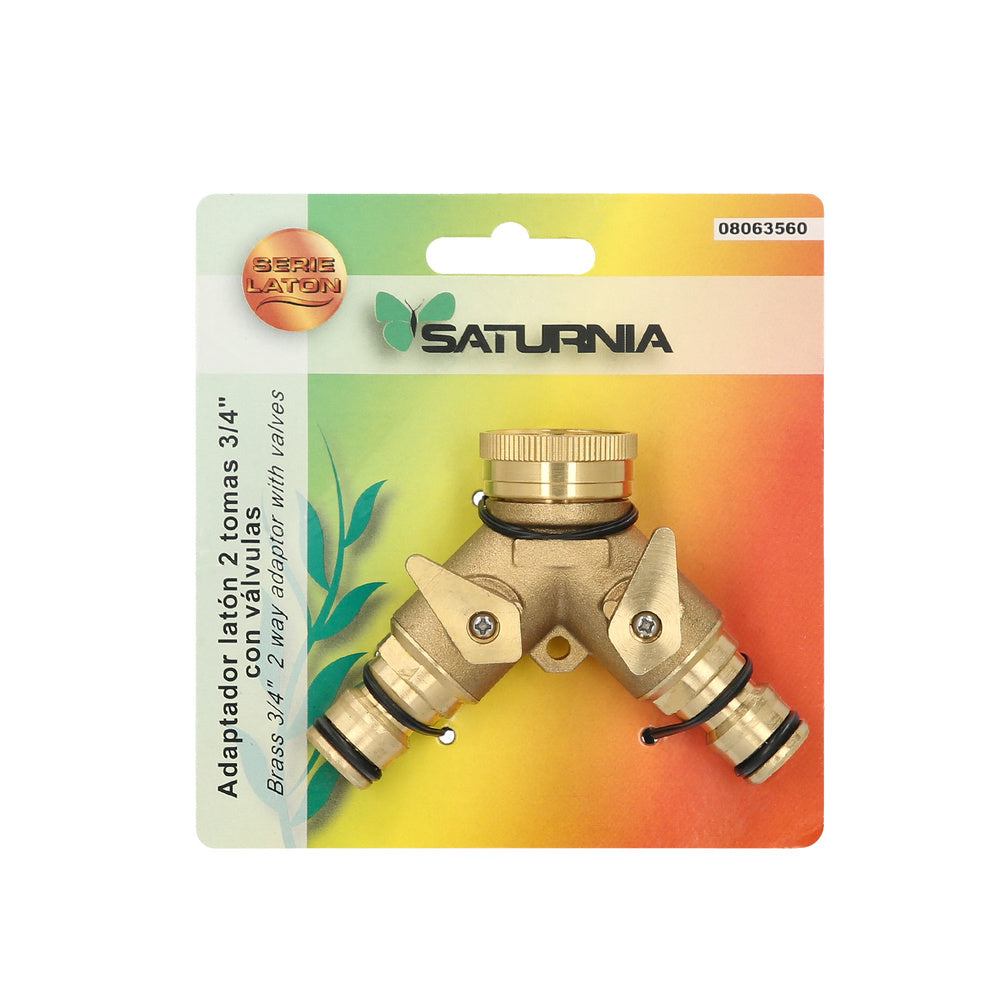 Adaptador de mangueira em latão com 2 saídas para torneira de 3/4".