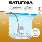 Bomba aguas limpias sumergible 250 watt. 5.500 lts/hora, profundidad 5 m, elevación 4,5 m. Partículas max. Ø 2-3 mm