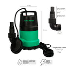 Bomba aguas limpias sumergible 450w. 8.000 lts/hora, profundidad 5 m, elevación 5,5 m.
