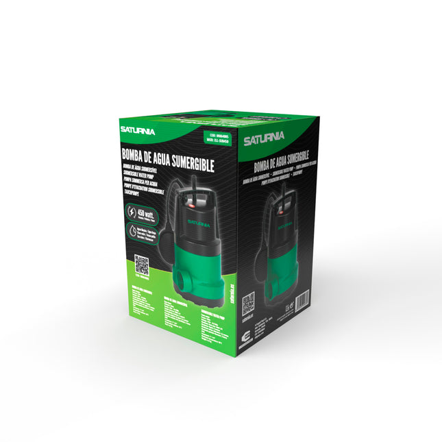 Bomba aguas limpias sumergible 450W. 8.000 lts/hora, profundidad 5 mts, elevación 5,5 mts