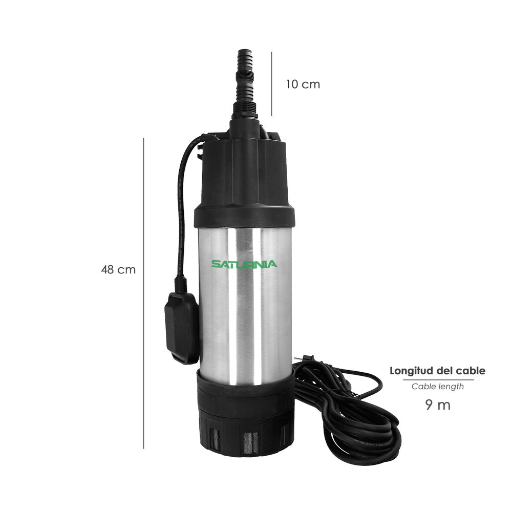 Bomba aguas limpias sumergible multietapa 1000 w. 5.200 lts/hora, profundidad 7 m, elevación 35 m presión max: 3,5 bares