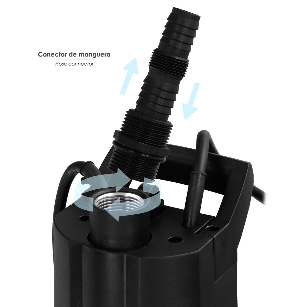 Bomba aguas limpias sumergible multietapa 1000 w. 5.200 lts/hora, profundidad 7 m, elevación 35 m presión max: 3,5 bares