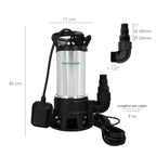Bomba aguas sucias sumergible inoxidable 1.300 w. 25.000 lts/hora, profundidad 7 m, elevación 11 m partículas max. Ø 38 mm