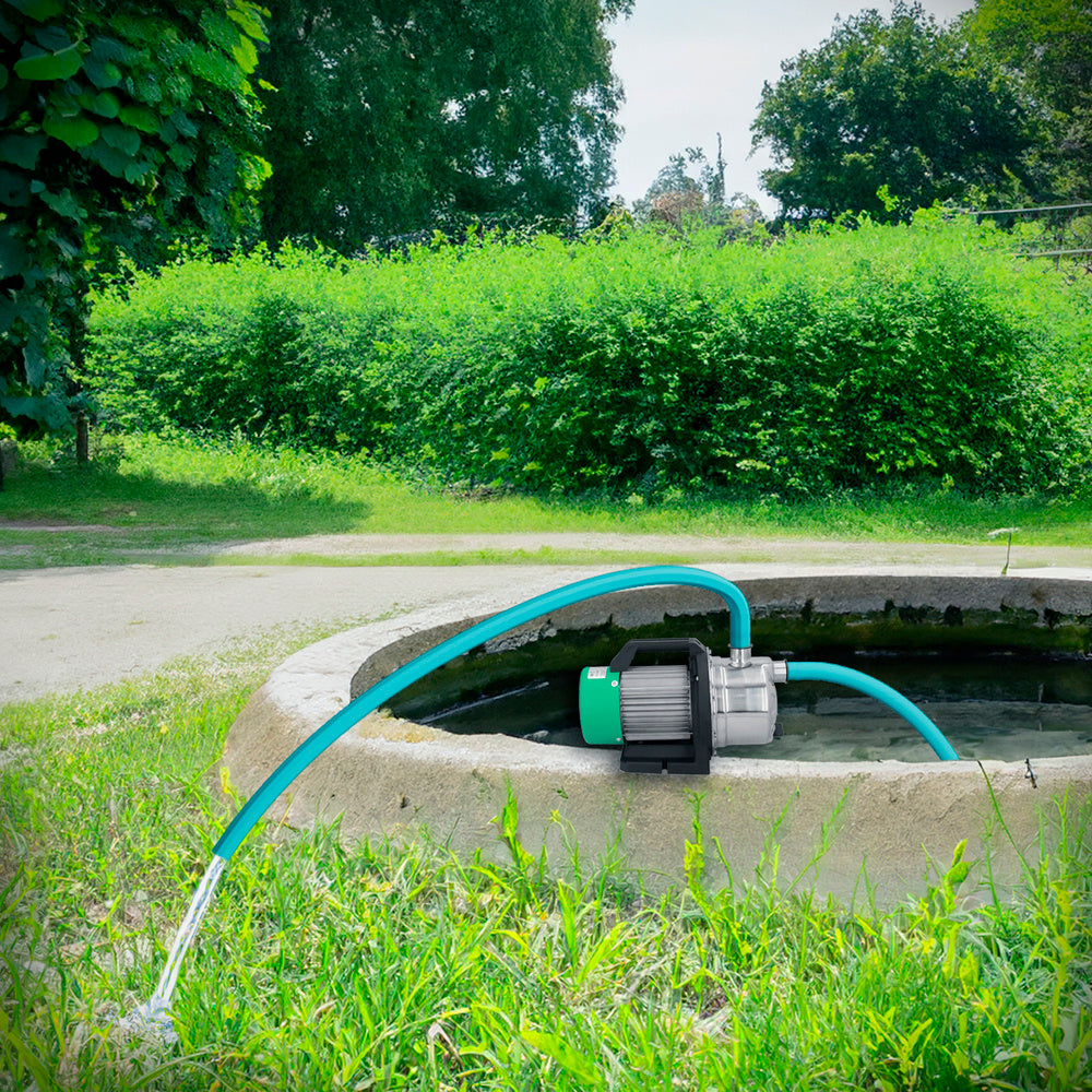 Bomba aguas limpias superficie acero inoxidable 1.300 w. 5.000 lts/hora, profundidad 8 m elevación 50 m Presión max: 5 bar