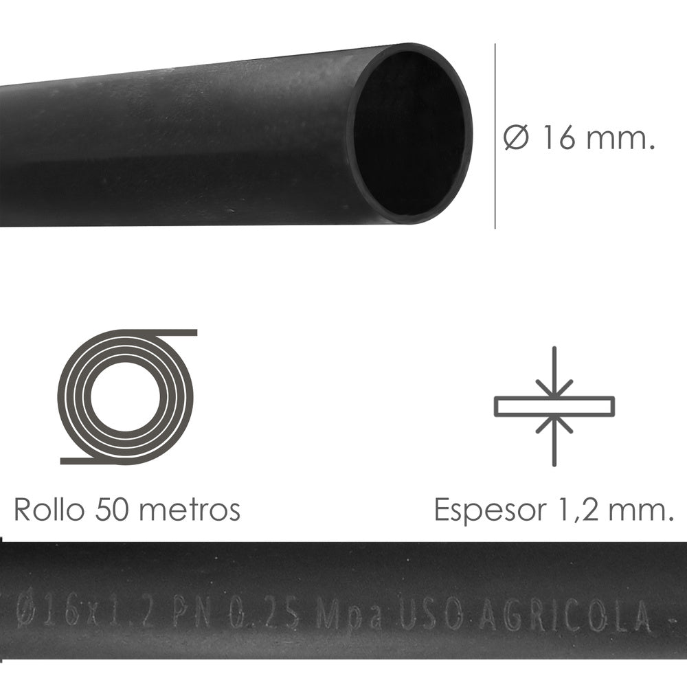 Drip irrigation pipe ø 16 mm pipe thickness 1.2 mm agricultural use 50 meters