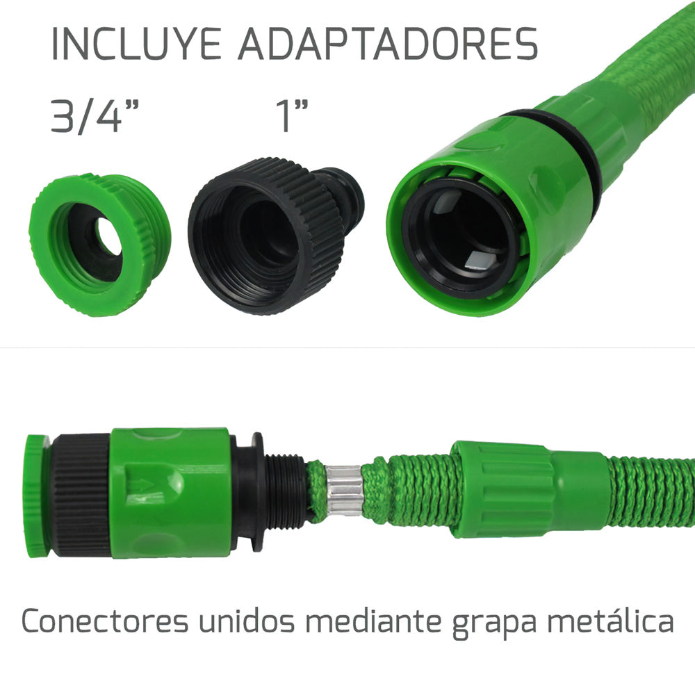 Manguera extensible riego compacto 5 a 15 metros con pistola 7 posiciones