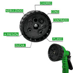 Manguera extensible riego compacto 5 a 15 metros con pistola 7 posiciones