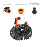 Manguera extensible autoenroscable espiral 15 metros con pistola y conectores
