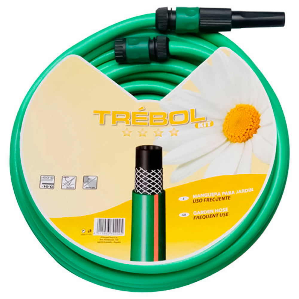 Green braided clover hose 15 mm - 5/8" roll 15 meters with fittings