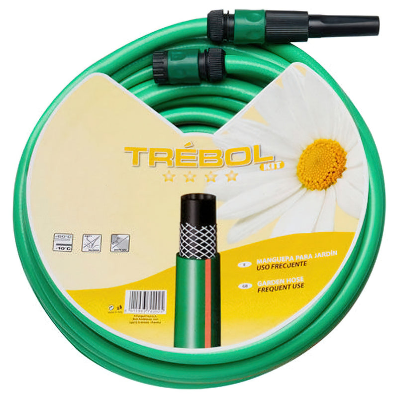 Manguera verde trébol trenzado 15 mm. - 5/8" rollo 25 metros con accesorios