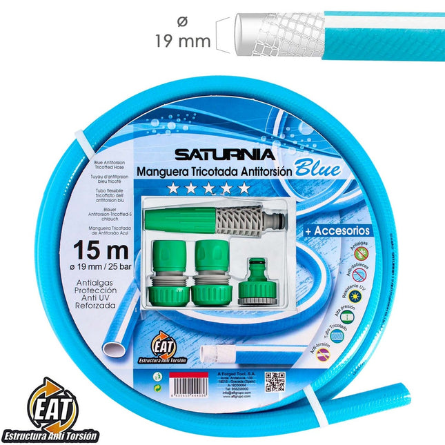 Manguera tricotada no torsion blue ø 19 mm. rollo 15 metros. con accesorios,  manguera anti torsion, manguera sin dobleces,