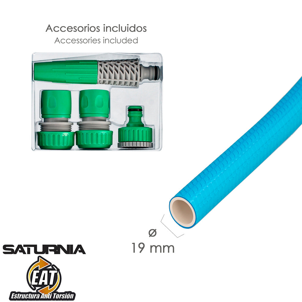 Knitted non-kink blue hose ø 19 mm roll 25 meters. With fittings, anti-kink hose, non-creasing hose,