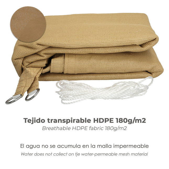 Toldo vela sombra jardín triangular 3,6x3,6x3,6 metros beige