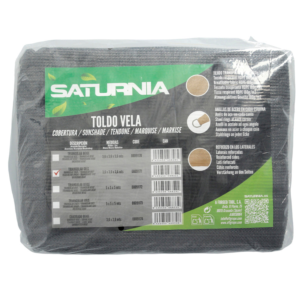 Vela de sombreamento triangular para jardim, 3,6 x 3,6 x 3,6 metros, cinzenta