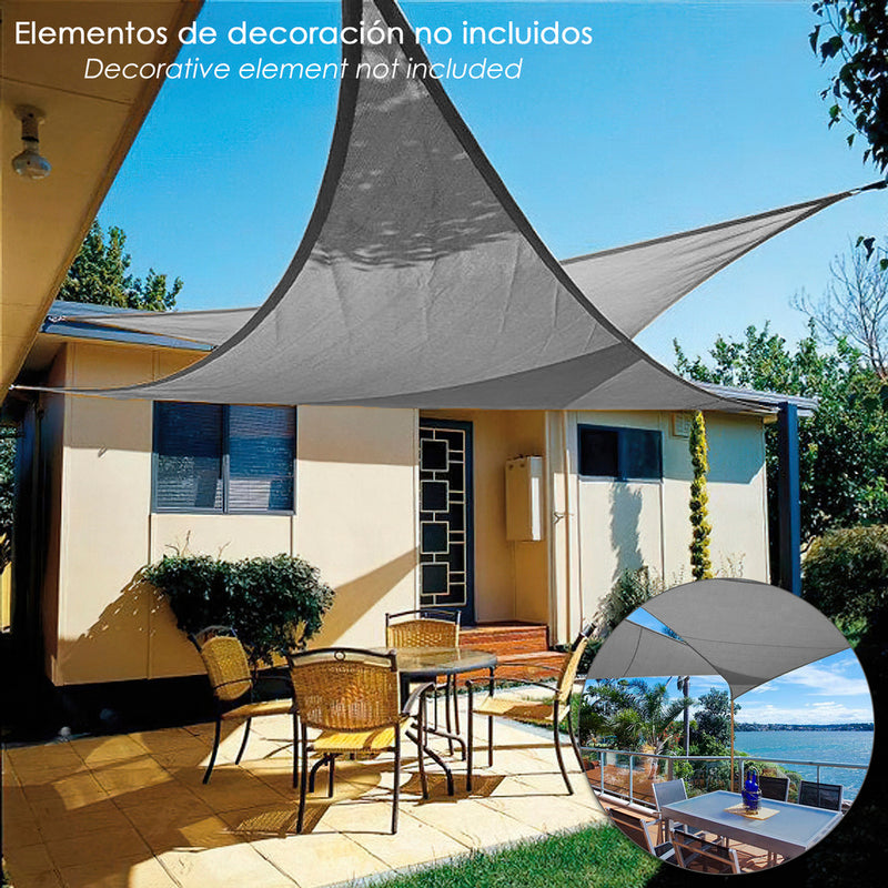 Toldo vela sombra jardín triangular 3,6x3,6x3,6 metros gris
