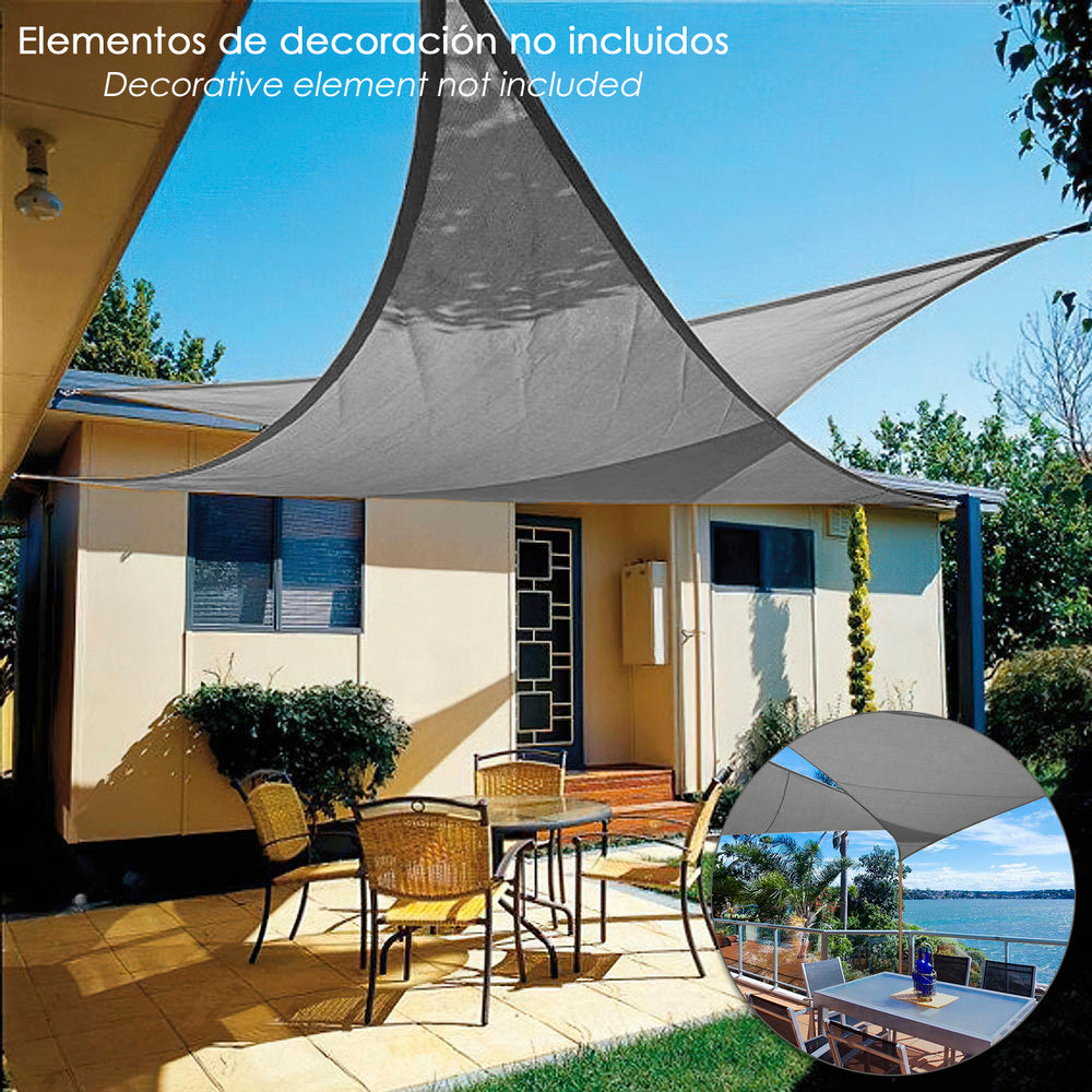 Vela de sombreamento triangular para jardim, 3,6 x 3,6 x 3,6 metros, cinzenta