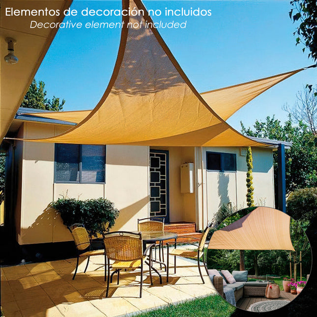 Toldo vela sombra jardín triangular beige 5,0 x 5,0 metros
