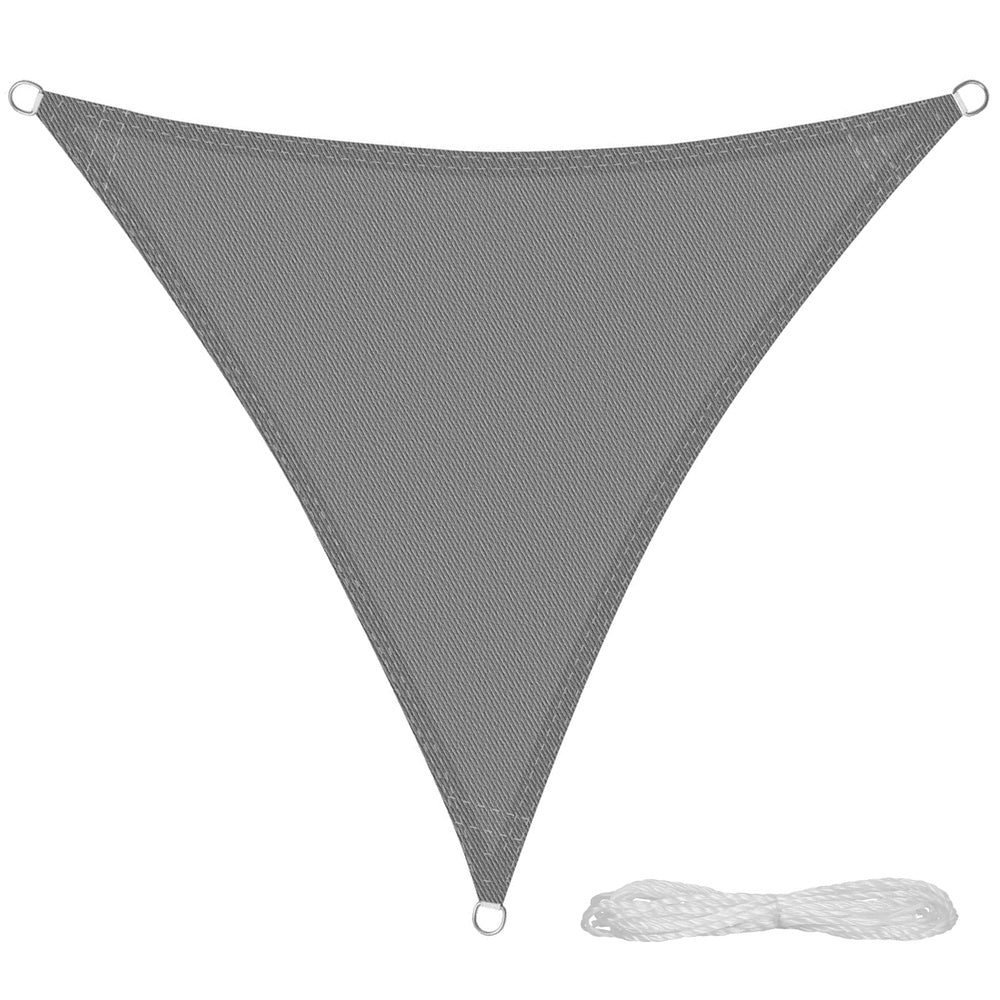 5.0 x 5.0 meter gray triangular garden sun shade sail.