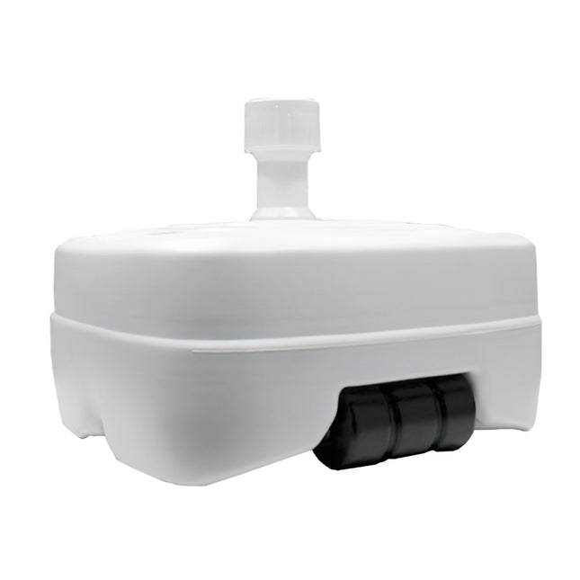 Base Sombrilla Polietileno Con Ruedas, 58x58 cm. para Tubos De Ø 30 A Ø 51 mm. Rellenable de agua o arena,