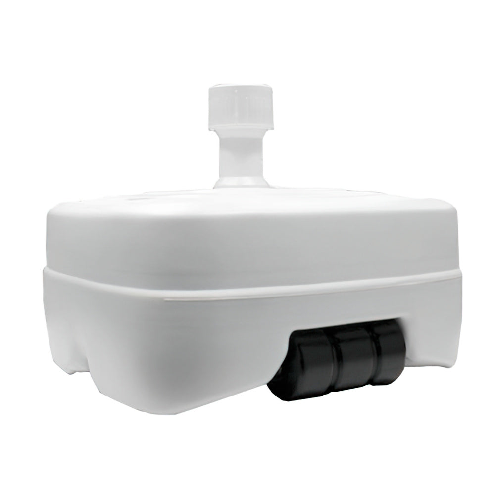 Polyethylene parasol base with wheels, 58x58 cm for poles ø 30 to ø 51 mm, fillable with water or sand,