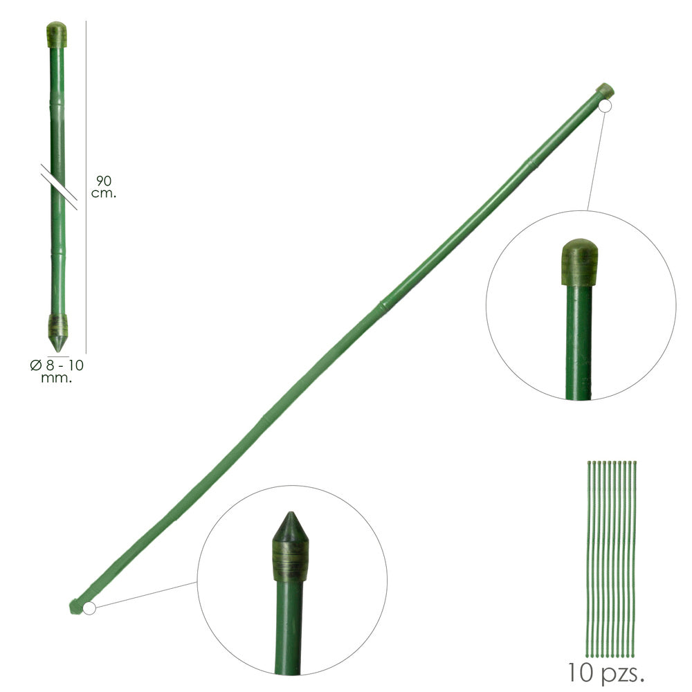 Tutor varilla bambú plastificado ø  8  - 10 mm x  90 cm (paquete 10 unidades)
