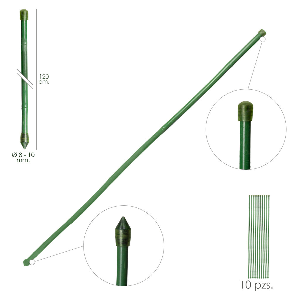 Tutor varilla bambú plastificado ø  8  - 10 mm x   120 cm (paquete 10 unidades)