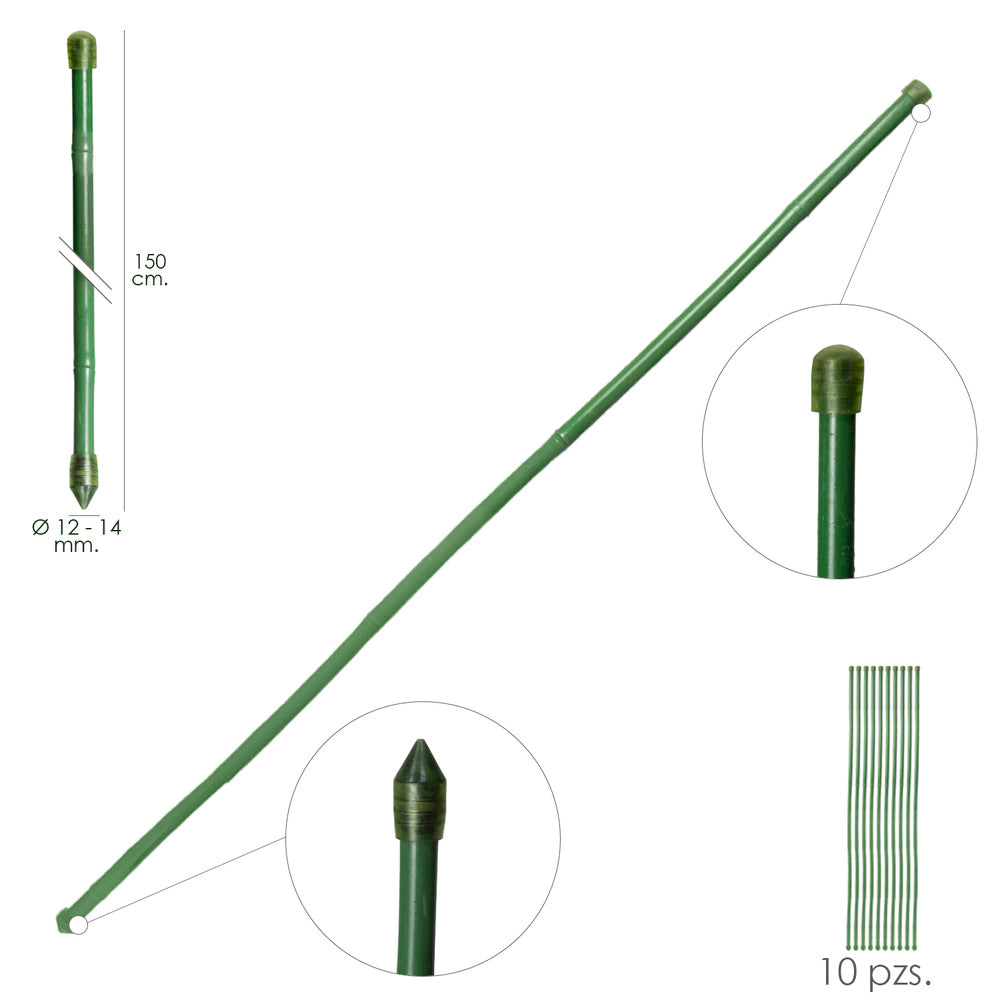 Tutor varilla bambú plastificado ø 12  - 14 mm x   150 cm (paquete 10 unidades)