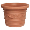 Saturnia round resin planter, terracotta color, resistant, ideal for outdoors, 50 cm diameter.