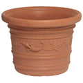 Saturnia round resin planter, terracotta color, resistant, ideal for outdoor use, 60 cm diameter.