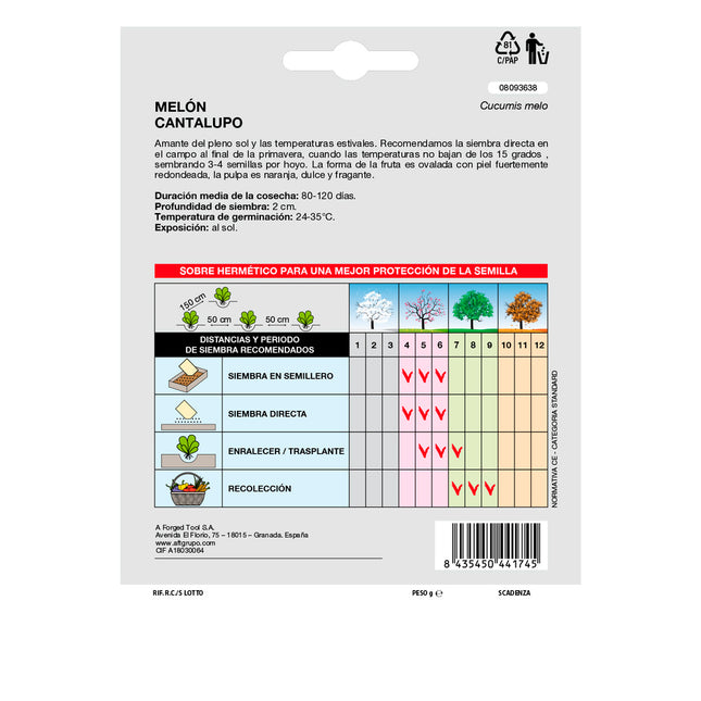 Semillas melon cantalupo (3 gramos) semillas frutas, horticultura, horticola, semillas huerto