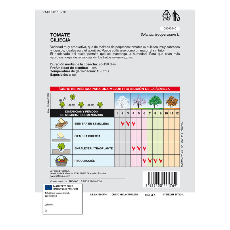 Semillas tomate cherry (1 gramo) semillas verduras, horticultura, horticola, semillas huerto