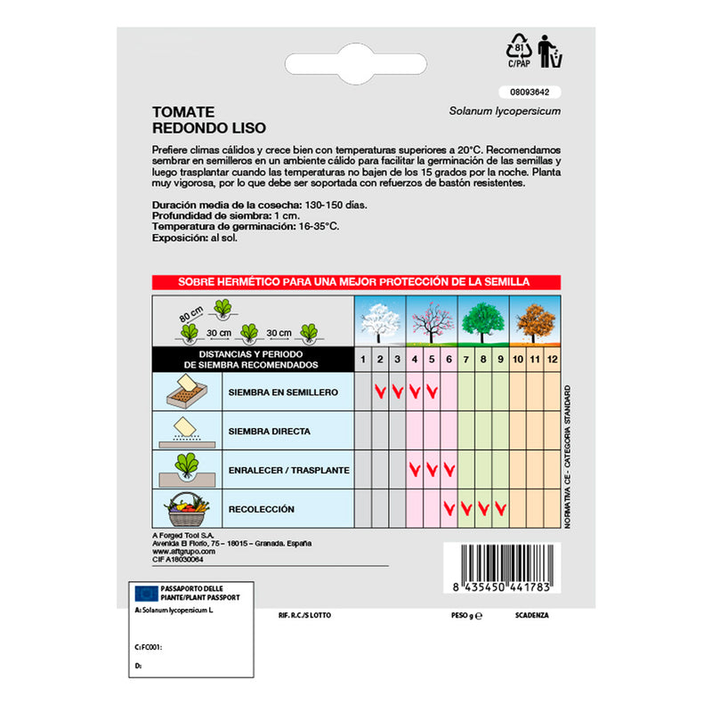 Semillas tomate redondo liso (1 gramo) semillas verduras, horticultura, horticola, semillas huerto