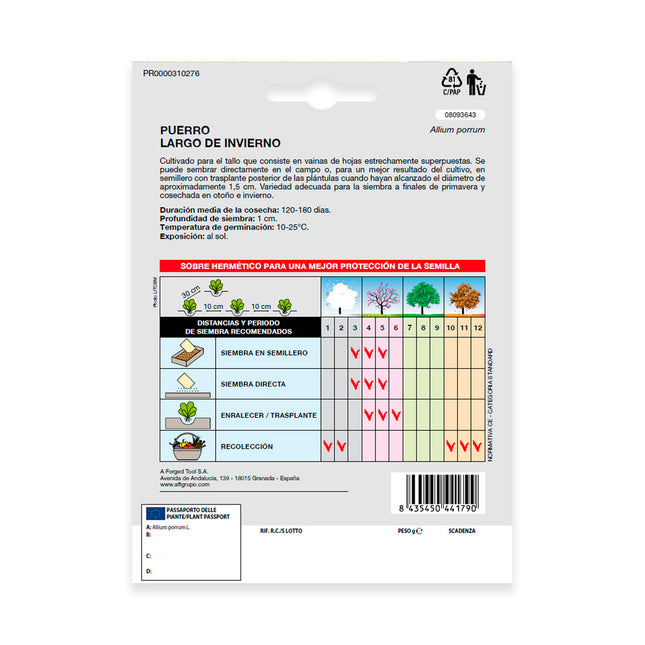 Semillas puerro largo de invierno (3 gramos) semillas verduras, horticultura, horticola, semillas huerto