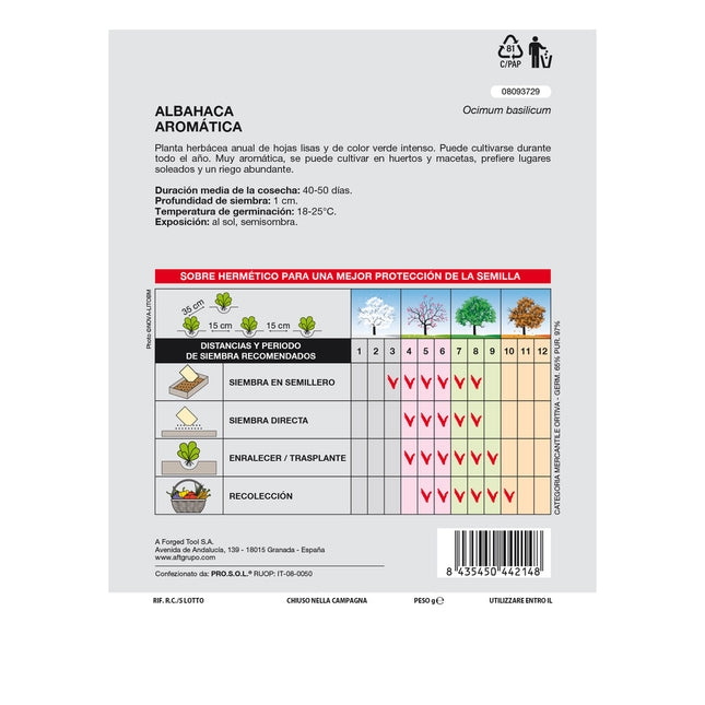 Semillas aromáticas albahaca aromatica (5 gramos) horticultura, horticola, semillas huerto