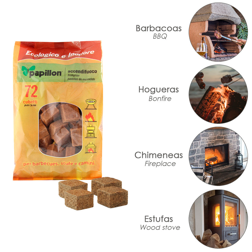 Acendedores de fogo ecológicos para churrasco, 72 unidades, não tóxicos, inodoros e sustentáveis.