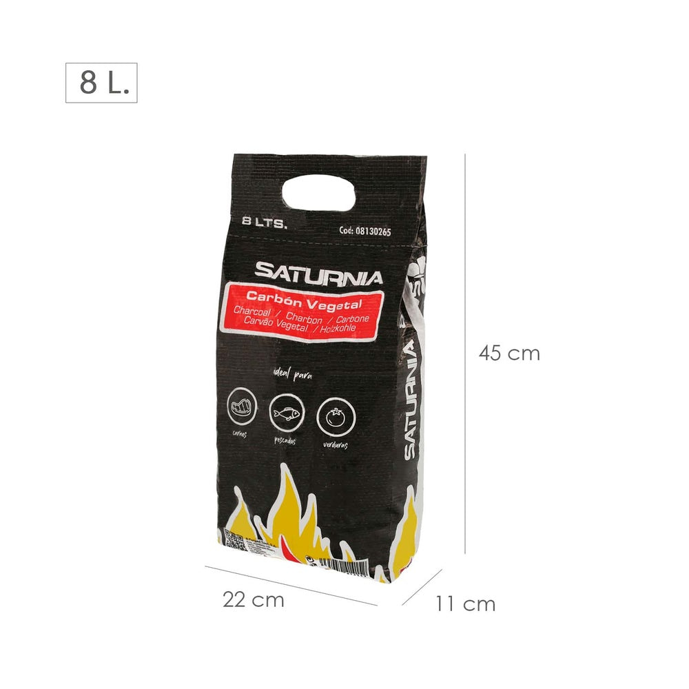 Bolsa carbón vegetal para barbacoas 8 litros (1,75 kg. Aprox) carbón duradero y trozos de gran tamaño