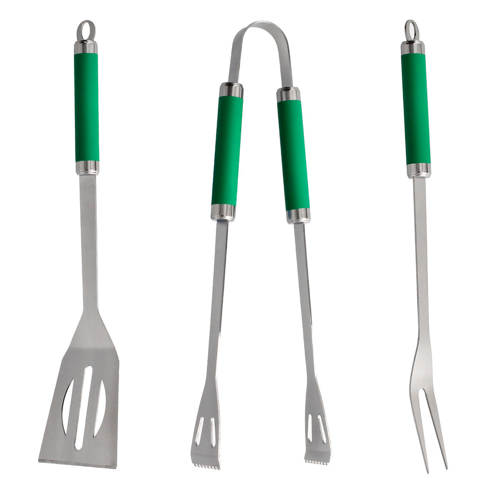 Conjunto de 3 acessórios para churrasco (espátula, pinça e garfo) 34,5 cm