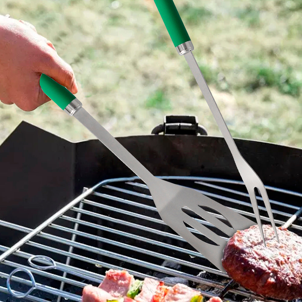 Conjunto de 3 acessórios para churrasco (espátula, pinça e garfo) 34,5 cm