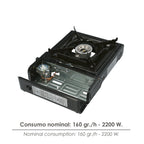 Cocina gas inoxidable a cartucho con maletin, cocina portátil, cartuchos gas 230 gramos. Certificación en 17476/2021