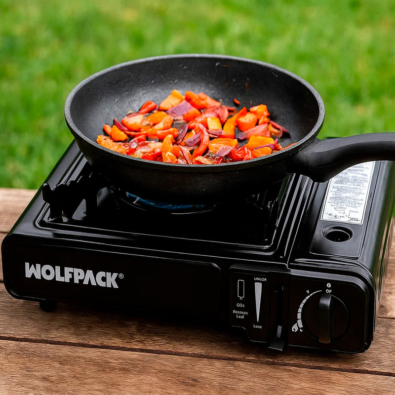 Cocina gas inoxidable a cartucho con maletin, cocina portatil, cartuchos gas 230 gramos. certificacion EN 17476/2021