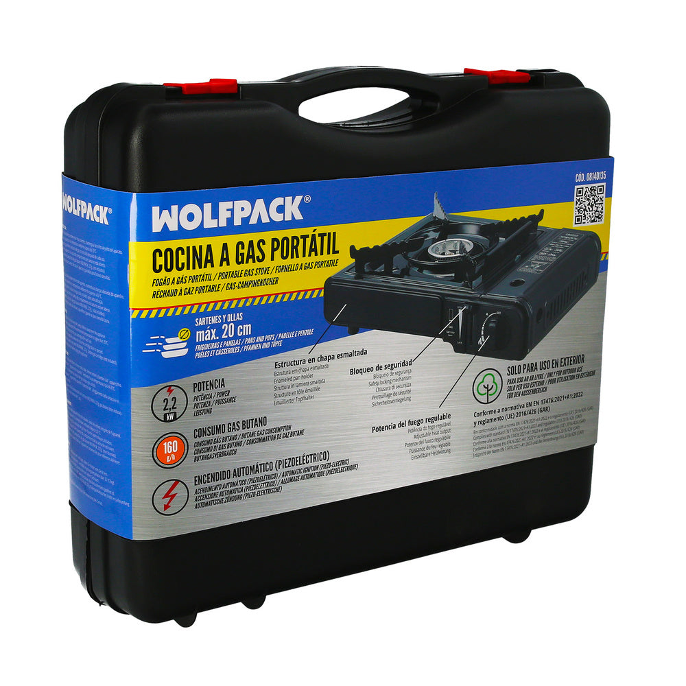 Cocina gas inoxidable a cartucho con maletin, cocina portátil, cartuchos gas 230 gramos. Certificación en 17476/2021