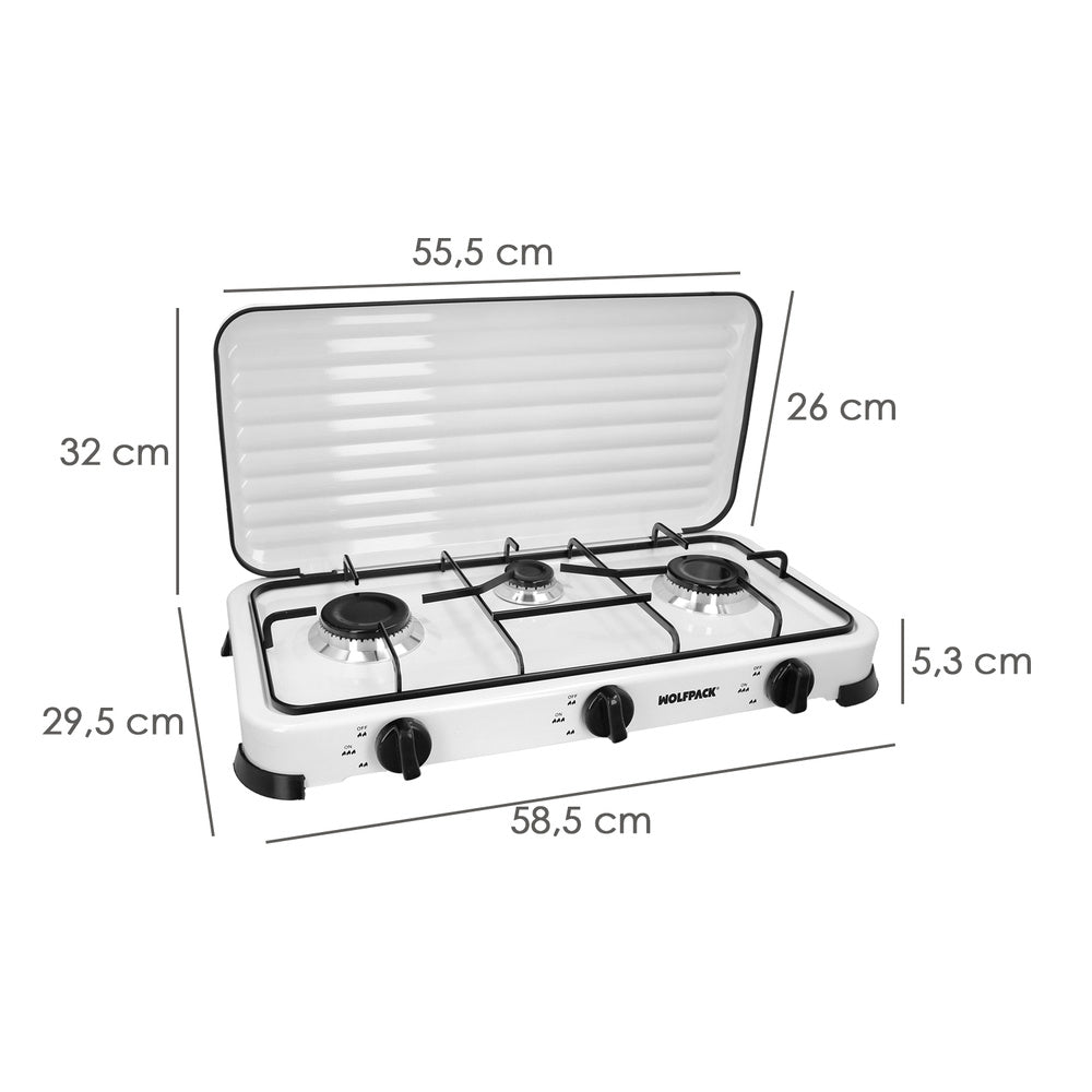 Cocina gas 3 fuegos potencia 5,4 kw.