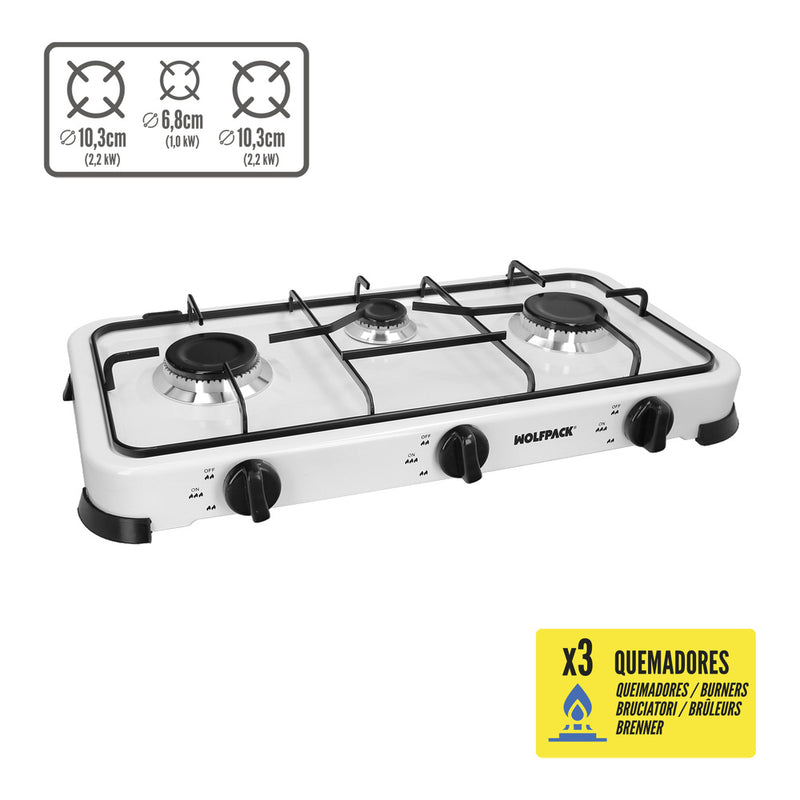 Cocina gas 3 fuegos potencia 5,4 kw