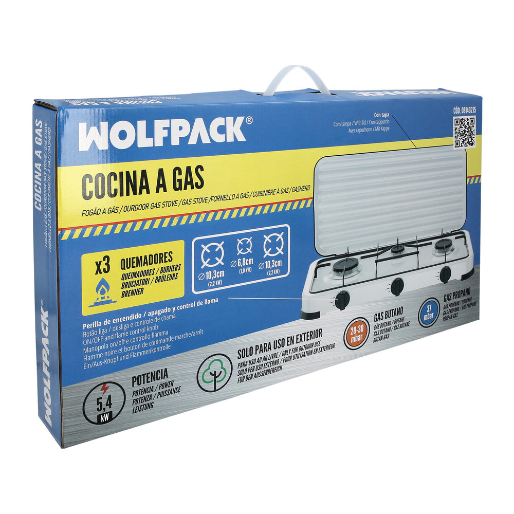 Cocina gas 3 fuegos potencia 5,4 kw.