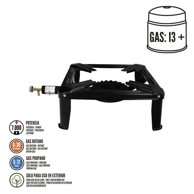 Hornillo gas 4 pies 40x40 cm. potencia 7.000 watts