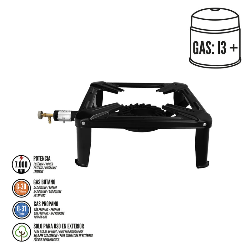 Hornillo gas 4 pies 40x40 cm. potencia 7.000 watts