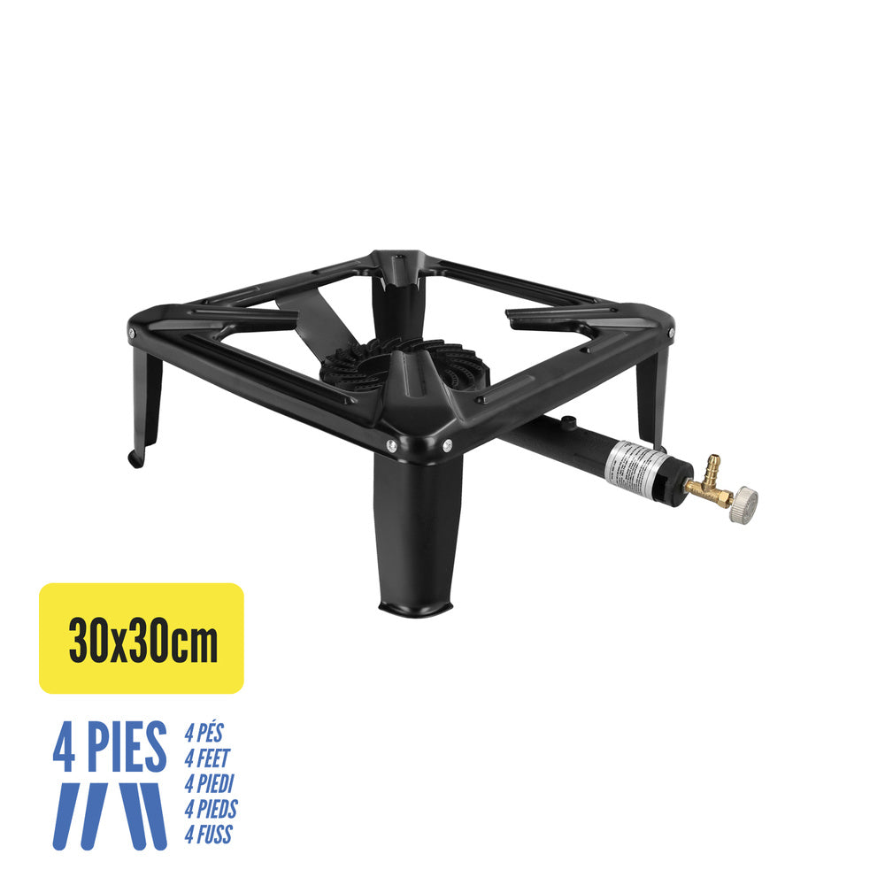 Hornillo gas 4 pies 30x30 cm potencia 4.000 watts.