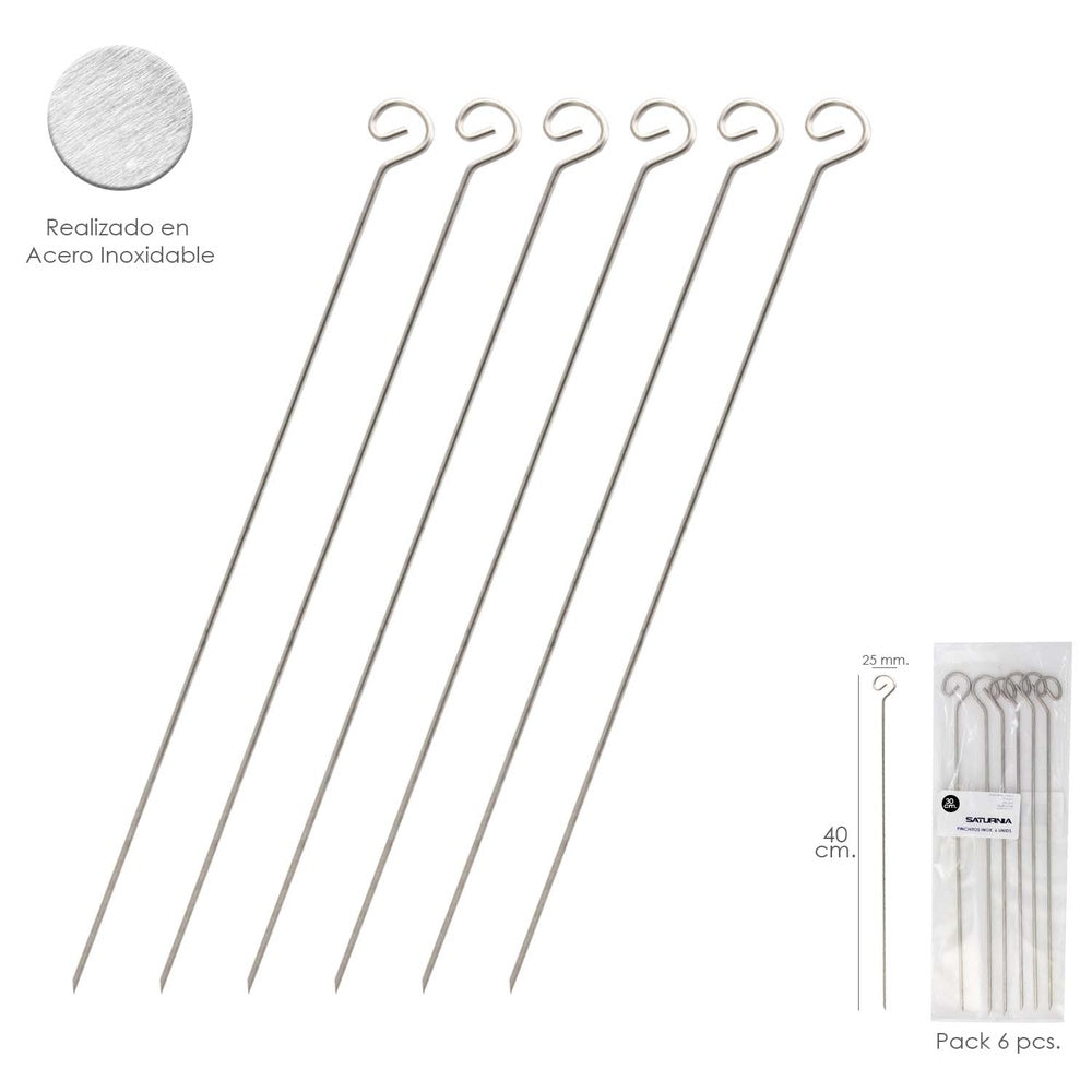 Espetos de aço inoxidável grandes 40 cm (blister 6 unidades) saturnia