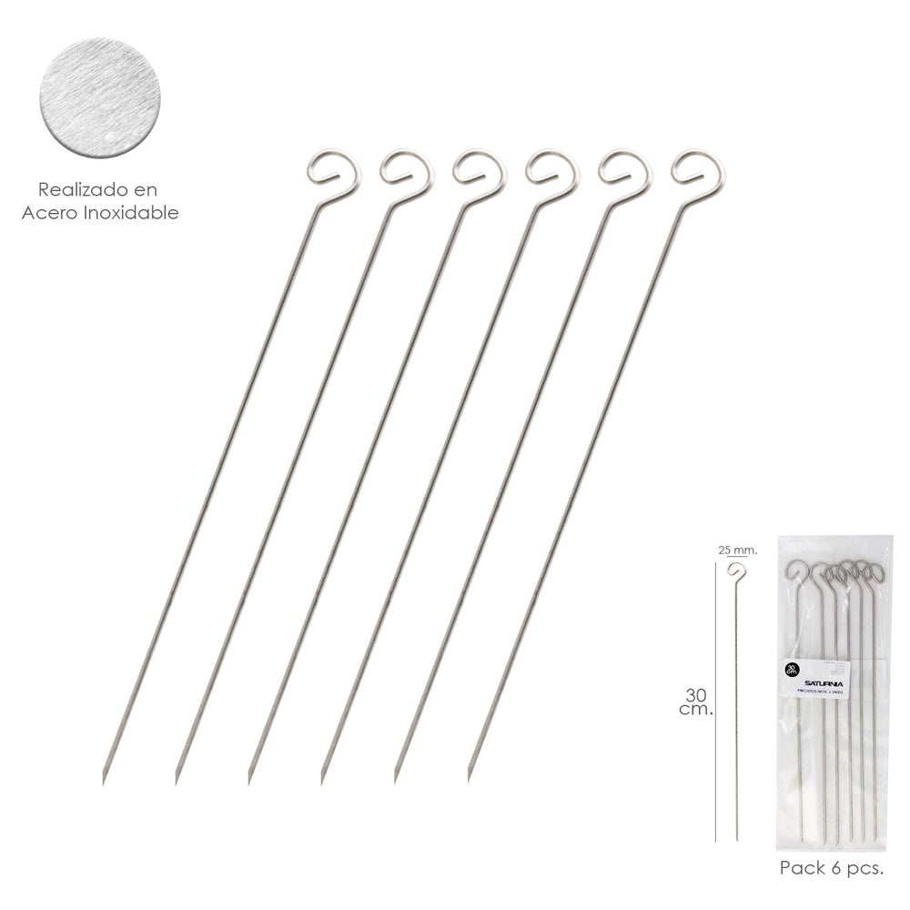 Espetos aço inoxidável pequenos 30 cm (saco 6 unidades) saturnia